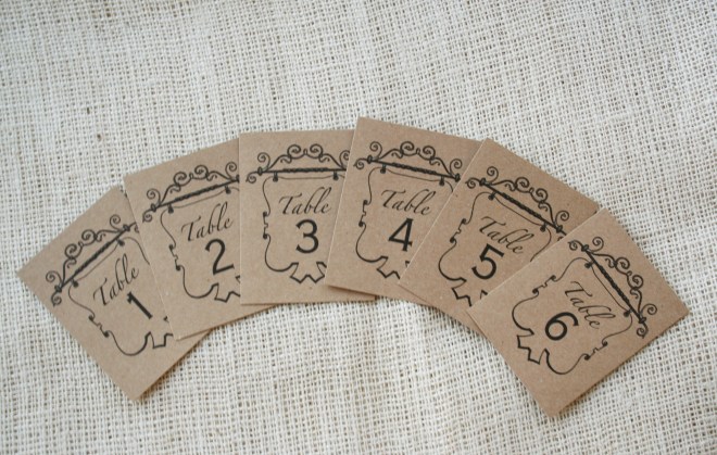 table numbers printed on kraft recycled paper