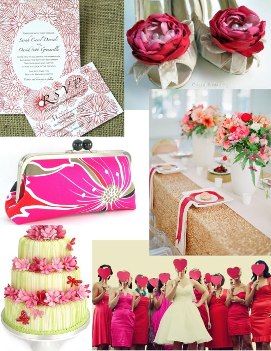 red and pink wedding inspiration board